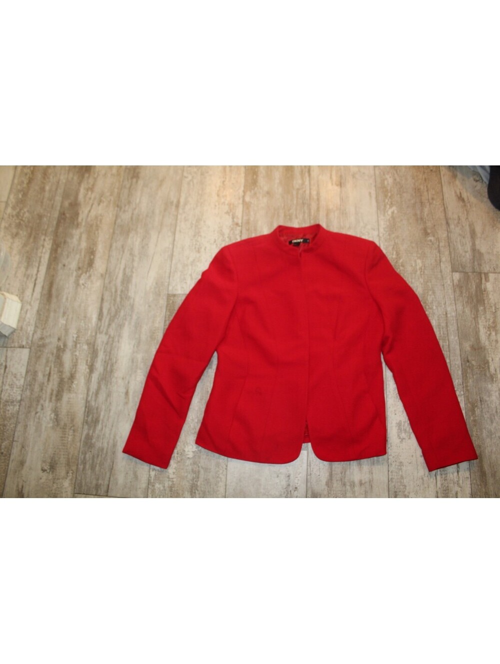DKNY Women 12 Red Collarless Blazer Career Minimalist